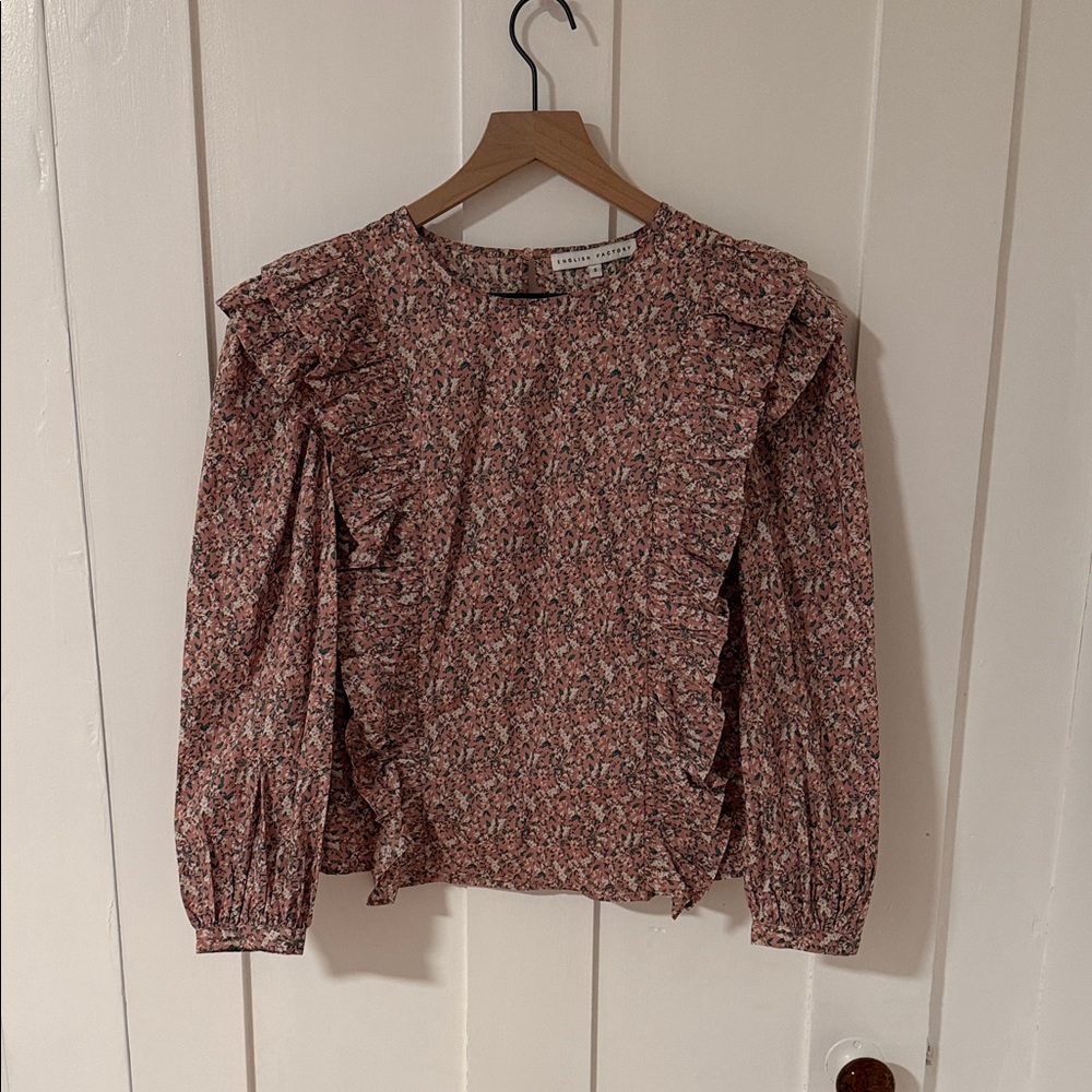 English Factory Floral Ruffle Blouse - Pink and White